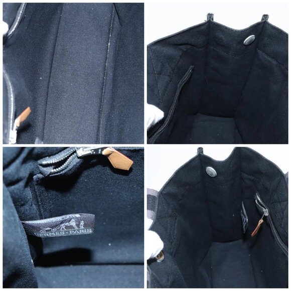 HERMES Fourre Tout PM Hand Bag Canvas Black Silver Auth ti2320 - Picture 15 of 16